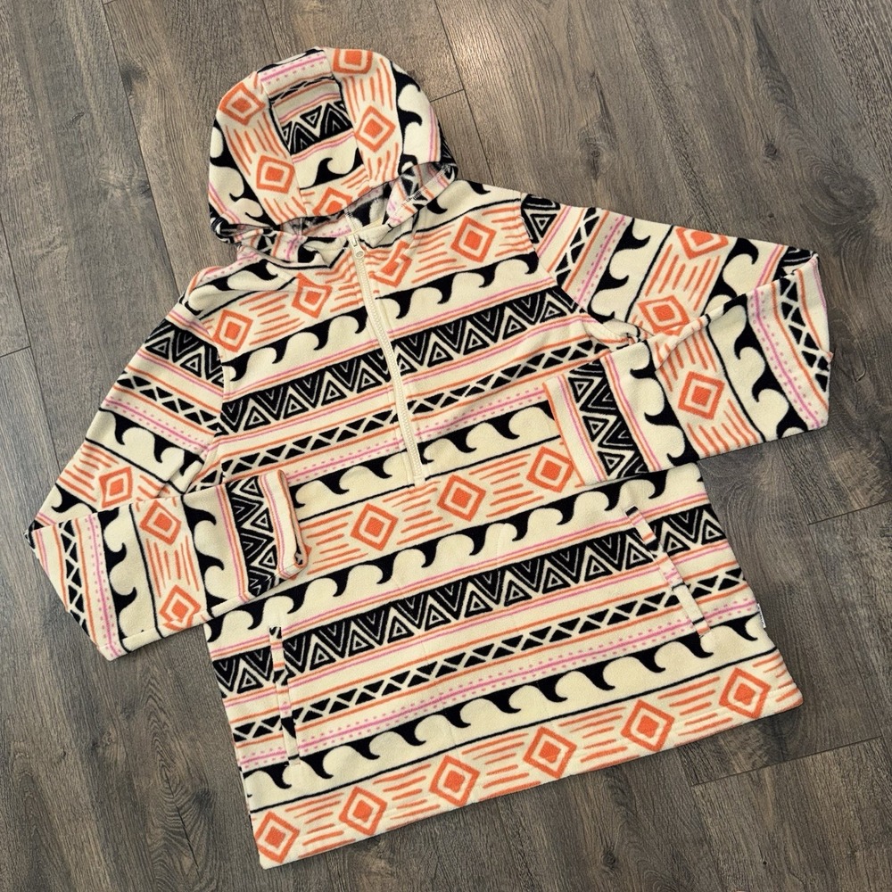 O'Neill Hoodie Woman's Sz Large Beige Aztec Fleece Quarter Zip Pullover Tribal - Picture 3 of 13